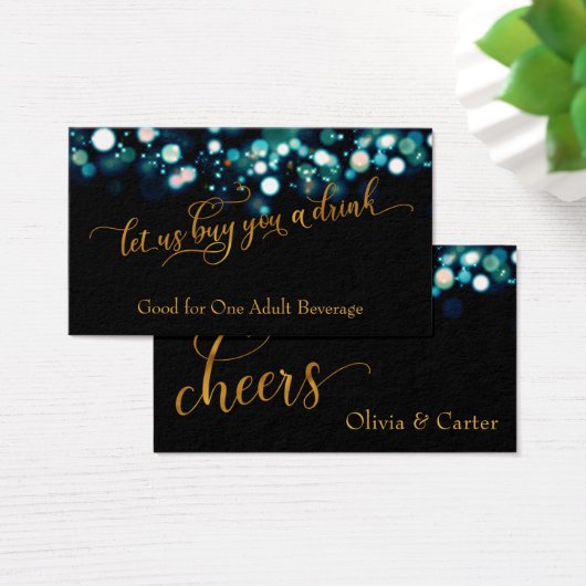 Drink Tickets, Gold Script en Blauwgroen Bokeh Visitekaartjes (Bureau)