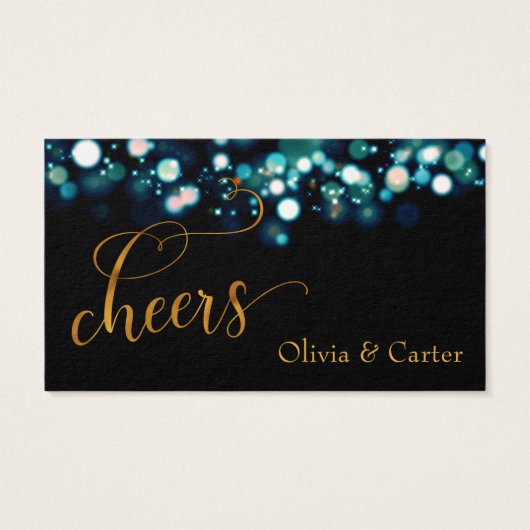 Drink Tickets, Gold Script en Blauwgroen Bokeh Visitekaartjes (Achterkant)