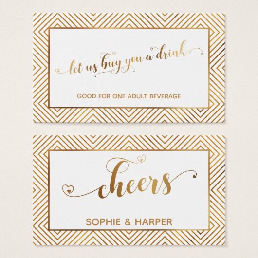 Drink Tickets, Gouden Harten Script, Diamanten, Wi Visitekaartje (Voorkant /achterkant)