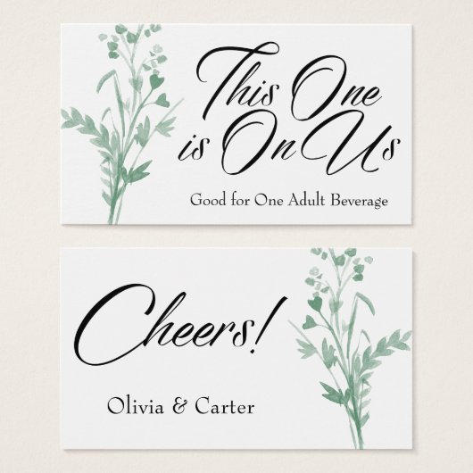 Drink Tickets, groene Waterverf botanische spuit Visitekaartjes (Voorkant /achterkant)