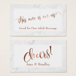 Drink Tickets | Koperen Schrift met Witte Marmer Visitekaartjes