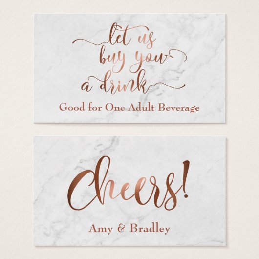 Drink Tickets | Koperscript met witte marmer Visitekaartjes (Voorkant /achterkant)
