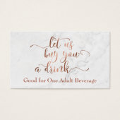 Drink Tickets | Koperscript met witte marmer Visitekaartjes (Voorkant)