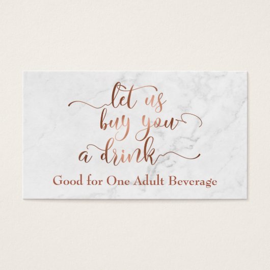 Drink Tickets | Koperscript met witte marmer Visitekaartjes (Voorkant)