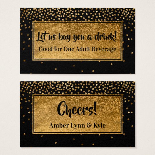 Drink Tickets met Faux Gold Foil Confetti & Black Visitekaartjes (Voorkant /achterkant)