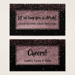 Drink Tickets met Faux Roos Gold Confetti & Black Visitekaartje
