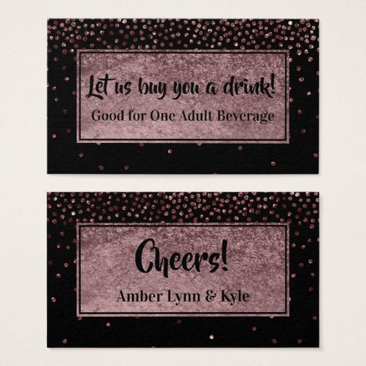 Drink Tickets met Faux Roos Gold Confetti & Black Visitekaartje (Voorkant /achterkant)