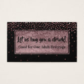 Drink Tickets met Faux Roos Gold Confetti & Black Visitekaartje (Voorkant)