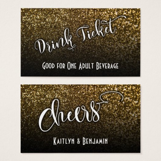 Drink Tickets op Faux Gold Glitter & Black Ombre 2 Visitekaartjes (Voorkant /achterkant)