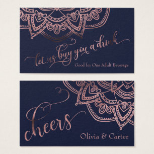 Drink Tickets, Roos Gold Mandala op Navy Blue Visitekaartjes