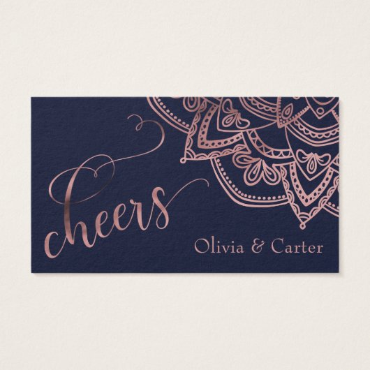 Drink Tickets, Roos Gold Mandala op Navy Blue Visitekaartjes (Achterkant)