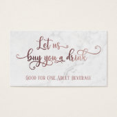 Drink Tickets | Roos Gold Script met witte marmer Visitekaartje (Voorkant)