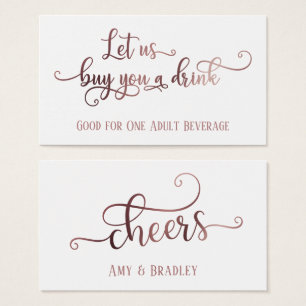 Drink Tickets   Roos Gold Script op bewerkbaar wit Visitekaartje