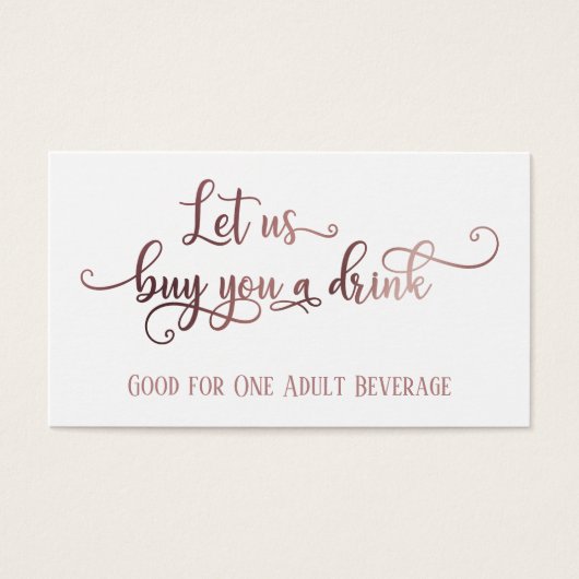 Drink Tickets | Roos Gold Script op bewerkbaar wit Visitekaartje (Voorkant)
