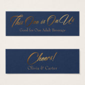 Drink Tickets, Slim, Elegant Gold Script op marine Mini Visitekaartjes (Voorkant /achterkant)