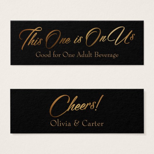 Drink Tickets, Slim, Elegant Gold Script op zwart Mini Visitekaartjes (Voorkant /achterkant)