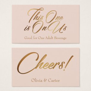 Drink Tickets, Vet, Elegant Gold Script op Blush Visitekaartjes