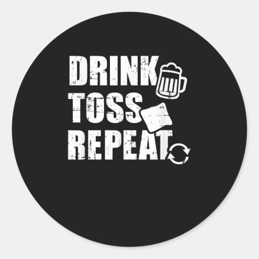 Drink Toss Repeat Cornhole Ronde Sticker (Voorkant)
