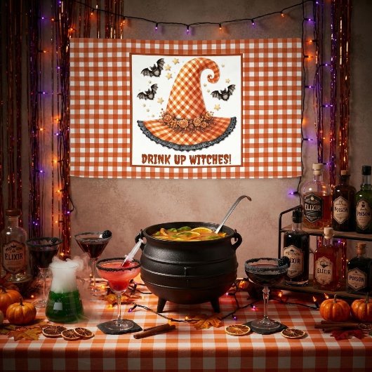 Drink Up Heksen Gingham Halloween Heksenhoed Spandoek