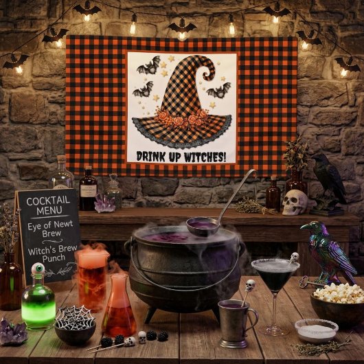 Drink Up Heksen Gingham Halloween Heksenhoed Spandoek