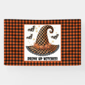 Drink Up Heksen Gingham Halloween Heksenhoed Spandoek (Horizontaal)