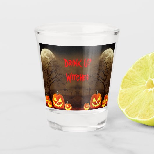 Drink up heksen griezelig halloween kerkhof shot glas (Voorkant)