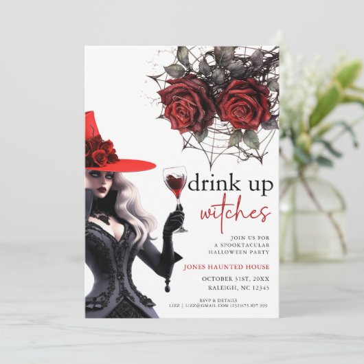 Drink up heksen Halloween feestuitnodiging Kaart (Staand voorkant)
