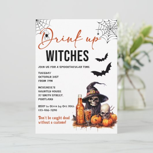Drink up heksen Halloween feestuitnodiging Kaart (Staand voorkant)