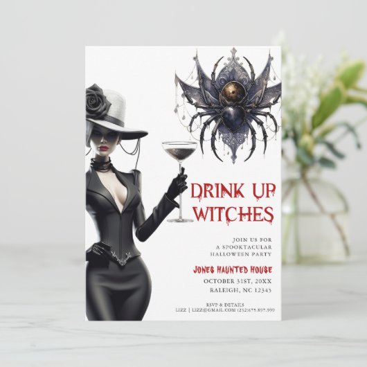 Drink up heksen Halloween feestuitnodiging Kaart (Staand voorkant)