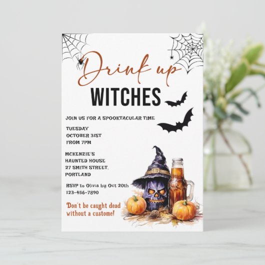 Drink up heksen Halloween feestuitnodiging Kaart (Staand voorkant)