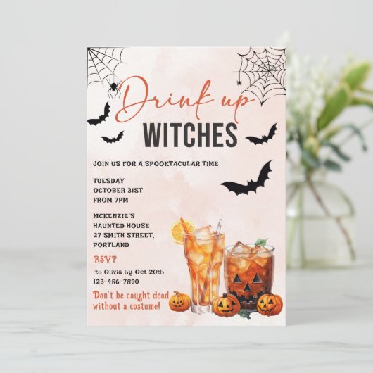 Drink up heksen Halloween feestuitnodiging Kaart (Staand voorkant)