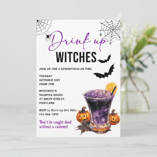 Drink up heksen Halloween feestuitnodiging Kaart (Staand voorkant)