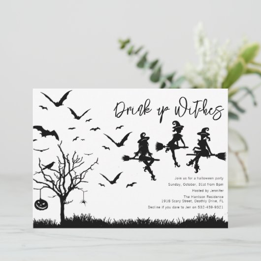 Drink up heksen Halloween feestuitnodiging Kaart (Staand voorkant)