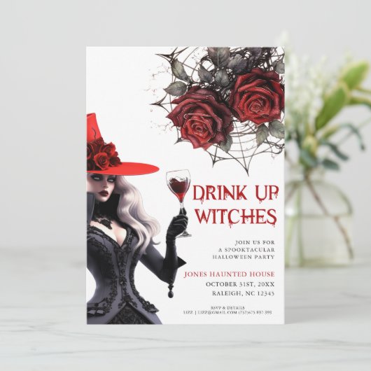 Drink up heksen Halloween feestuitnodiging Kaart (Staand voorkant)