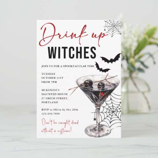 Drink up heksen Halloween feestuitnodiging Kaart (Staand voorkant)