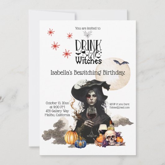 Drink up heksen verjaardagsuitnodiging kaart (Voorkant)