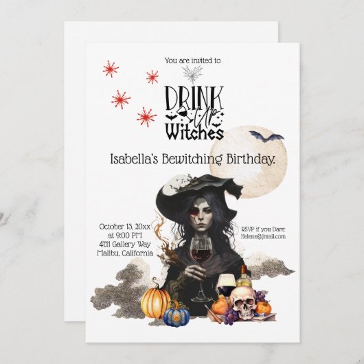 Drink up heksen verjaardagsuitnodiging kaart (Voorkant / Achterkant)