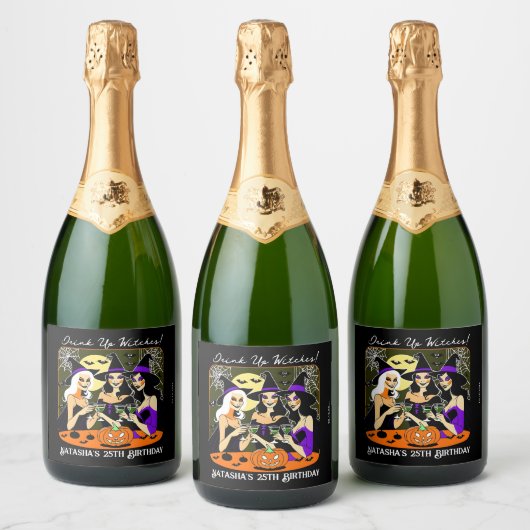 Drink up heksen volwassen Halloween verjaardagsfee Sparkling Wijnetiket (Flessen)