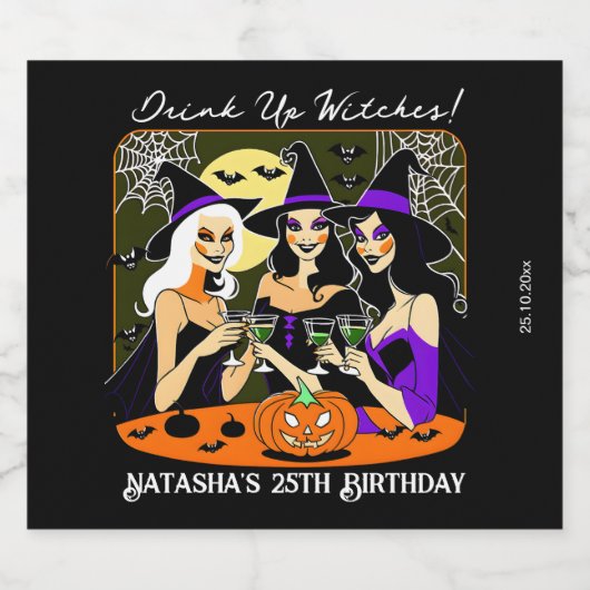 Drink up heksen volwassen Halloween verjaardagsfee Sparkling Wijnetiket (Enkel label)