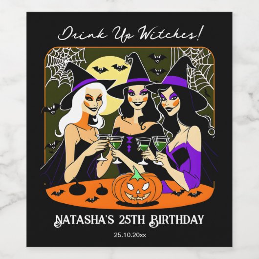 Drink up heksen volwassen Halloween verjaardagsfee Wijn Etiket (Enkel label)
