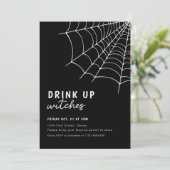 Drink Up Heksen Zwarte Halloween-feestuitnodiging Kaart (Staand voorkant)