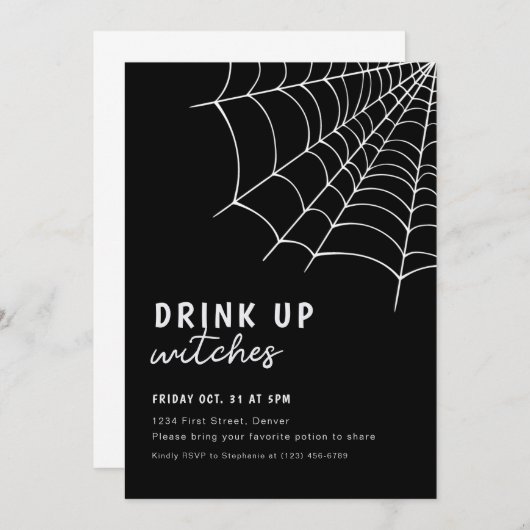 Drink Up Heksen Zwarte Halloween-feestuitnodiging Kaart (Voorkant / Achterkant)