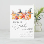 'Drink Up Witches' Cocktail Volwassen Halloweenfee Kaart (Staand voorkant)