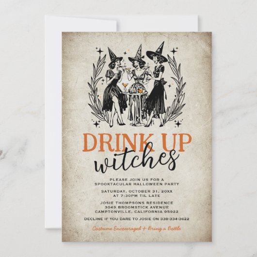  Drink Up Witches Girls Halloween Party Kaart (Voorkant)