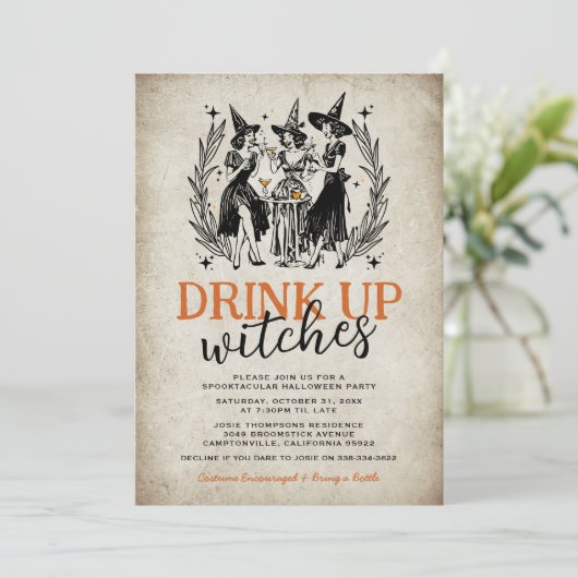  Drink Up Witches Girls Halloween Party Kaart (Staand voorkant)