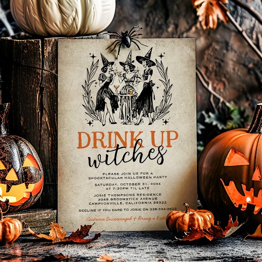  Drink Up Witches Girls Halloween Party Kaart