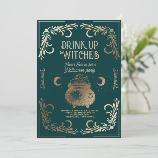 Drink Up Witches Halloween Party Kaart (Staand voorkant)
