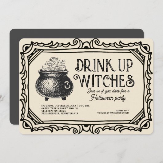  Drink Up Witches Halloween Party Kaart (Voorkant / Achterkant)