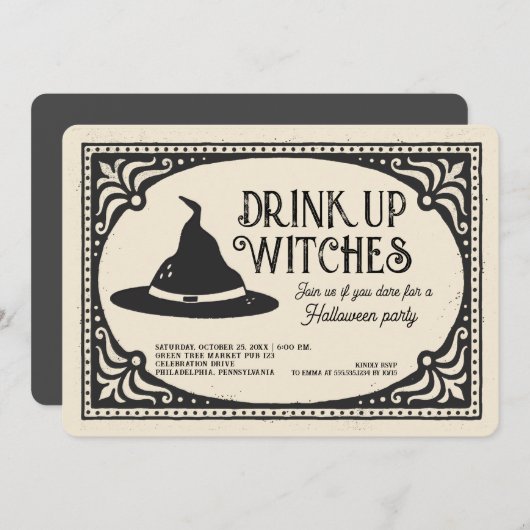  Drink Up Witches Halloween Party Kaart (Voorkant / Achterkant)