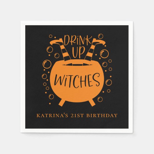 Drink Up Witches Halloween Theme Verjaardag Servet (Voorkant)